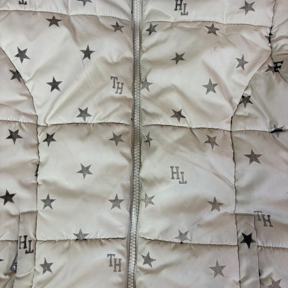 Tommy Hilfiger Girls Cream Star Print Puffer Jacket Hooded Fleece Lined Size 7